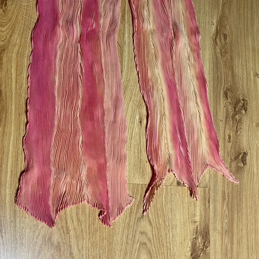 Plisse Peach Pink Cream Scrunch Silk 60” Wrap Around Scarf